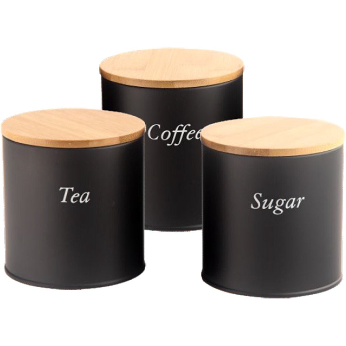 Cheffinger Voorraadbussen met Bamboe Deksel - Zwart - Koffie, Thee en Suiker - TEKZEN