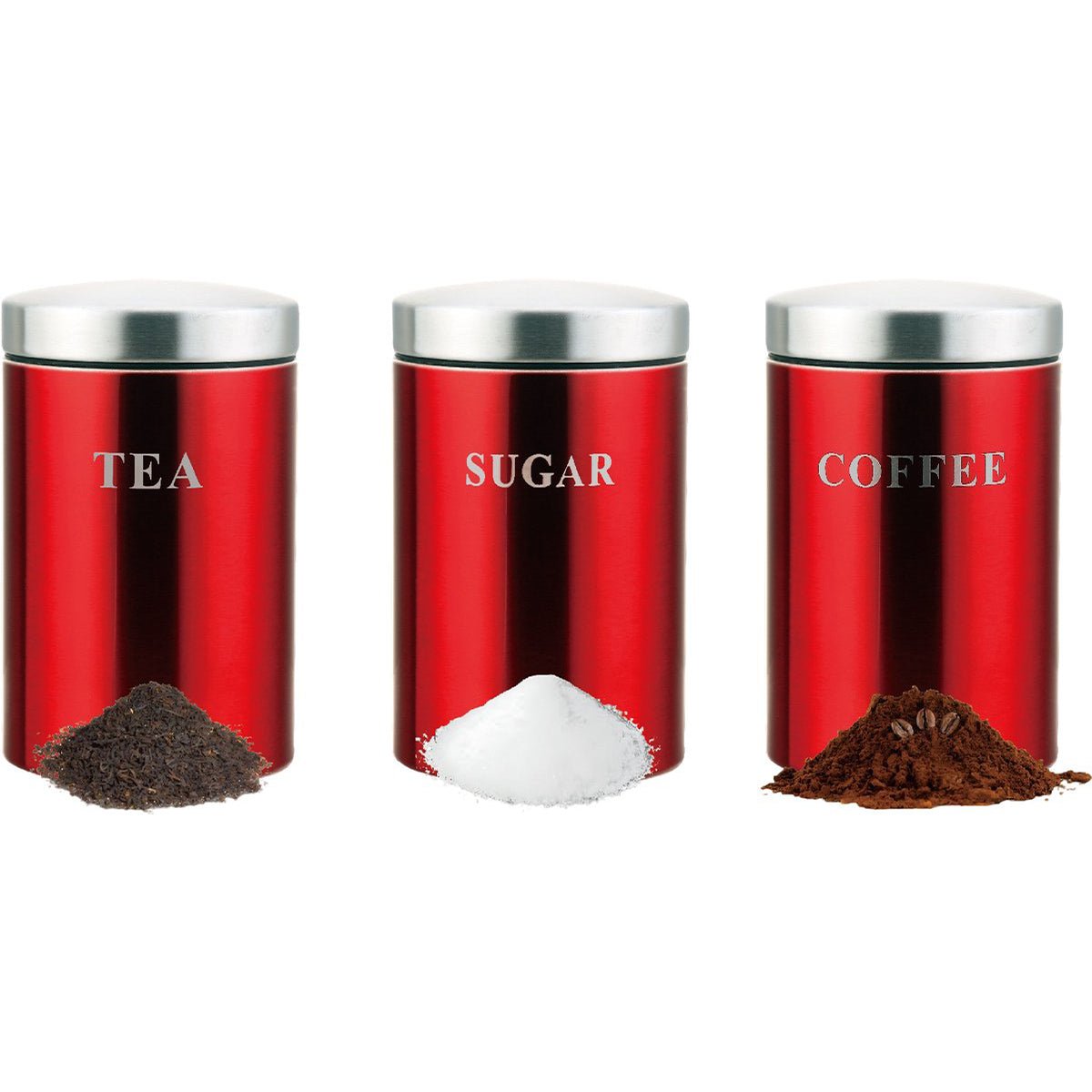 Cheffinger Voorraadbussen - Rood - Koffie, Thee en Suiker - TEKZEN