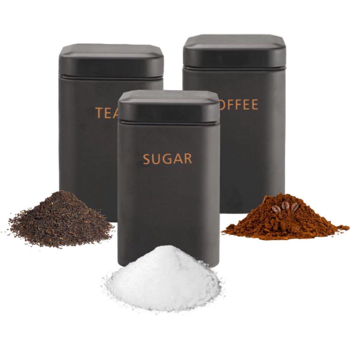 Cheffinger Voorraadbussen - Zwart - Koffie, Thee en Suiker - TEKZEN