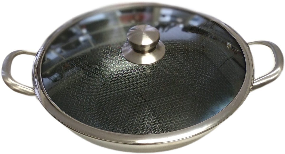 Cheffinger Wokpan met Deksel - Inductie - RVS - Honingraat - TEKZEN