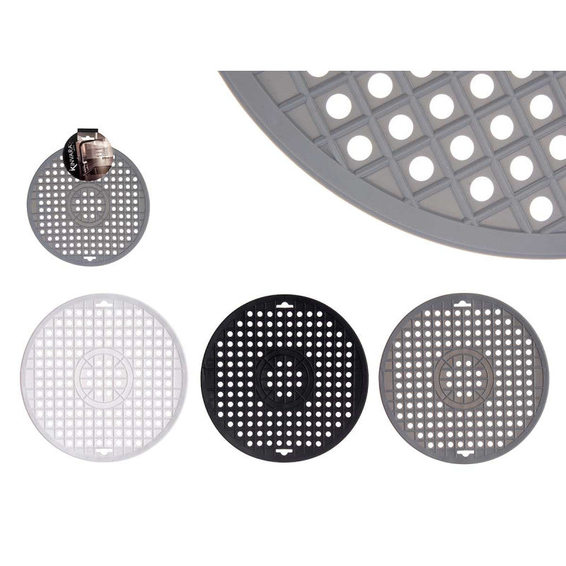 Kinvara Gootsteenmat - Rond 29 cm - Set van 3 - Wit, Grijs, Zwart - Spoelbakmat - Spoelmat - Spoelbakbescherming - Spatbescherming