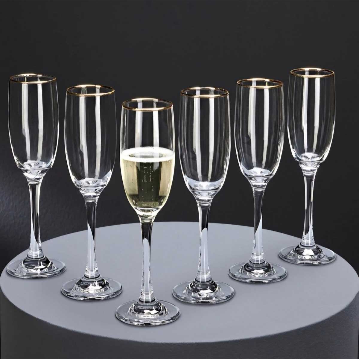 Glozini Champagneglazen met Gouden Rand - Set van 6 - Champagneglazen Goud - Champagne Glazen - TEKZEN