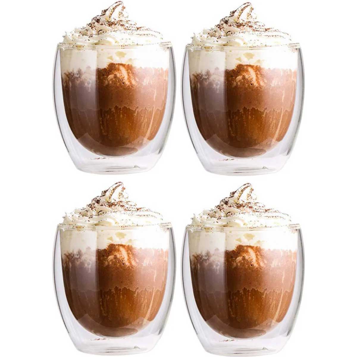 Glozini Dubbelwandige Glazen - 250 ml - Set van 4 - Koffieglazen - Theeglas - Cappuccino Glazen - Latte Macchiato Glazen - TEKZEN