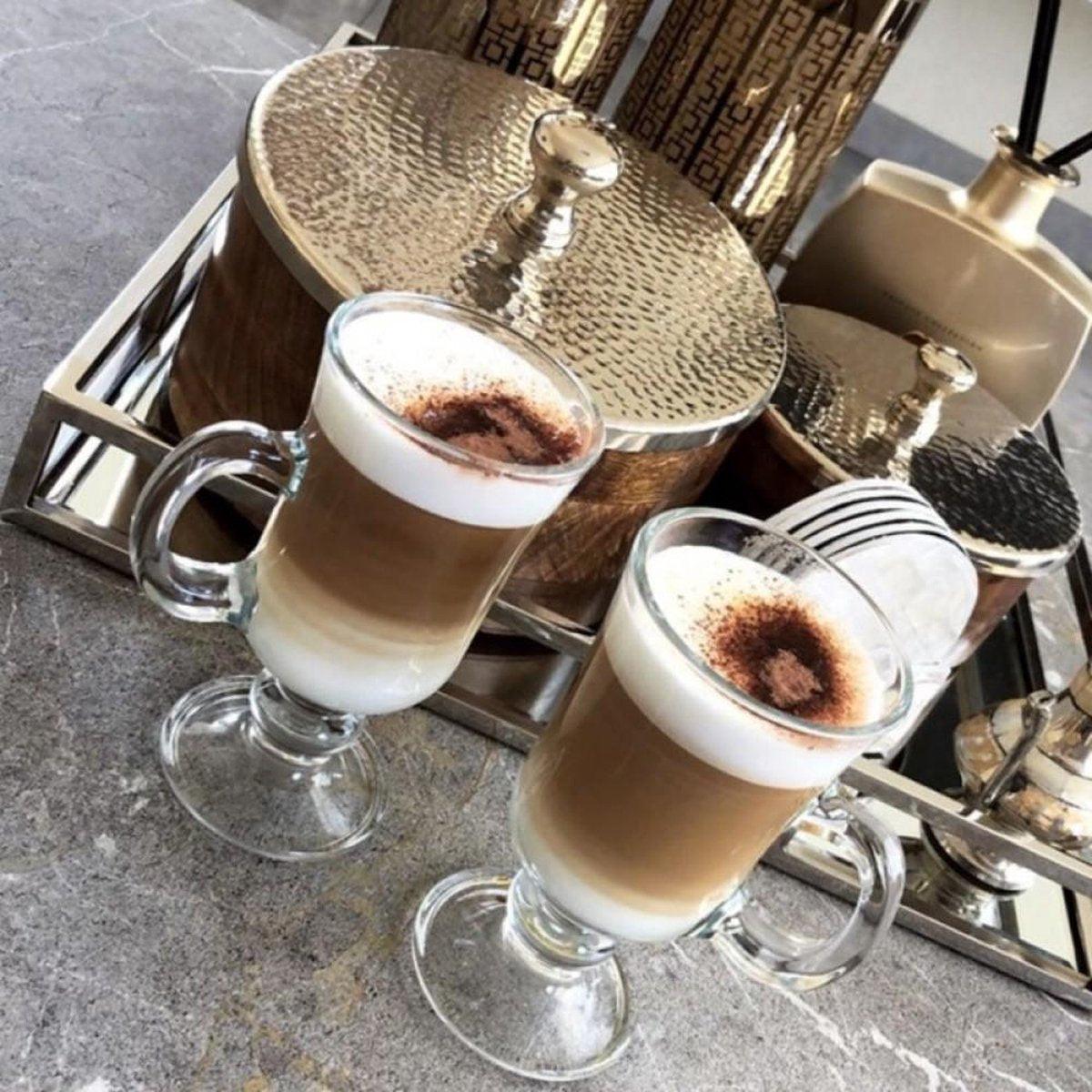 Glozini Irish Coffee Glazen met Oor - 250ml - Set van 6 - Latte Macchiato Cappuccino Glazen - Koffieglazen - TEKZEN