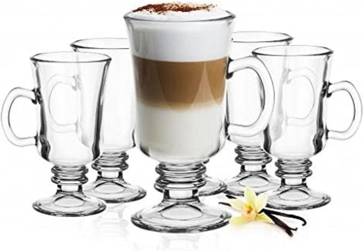 Glozini Irish Coffee Glazen met Oor - 250ml - Set van 6 - Latte Macchiato Cappuccino Glazen - Koffieglazen - TEKZEN