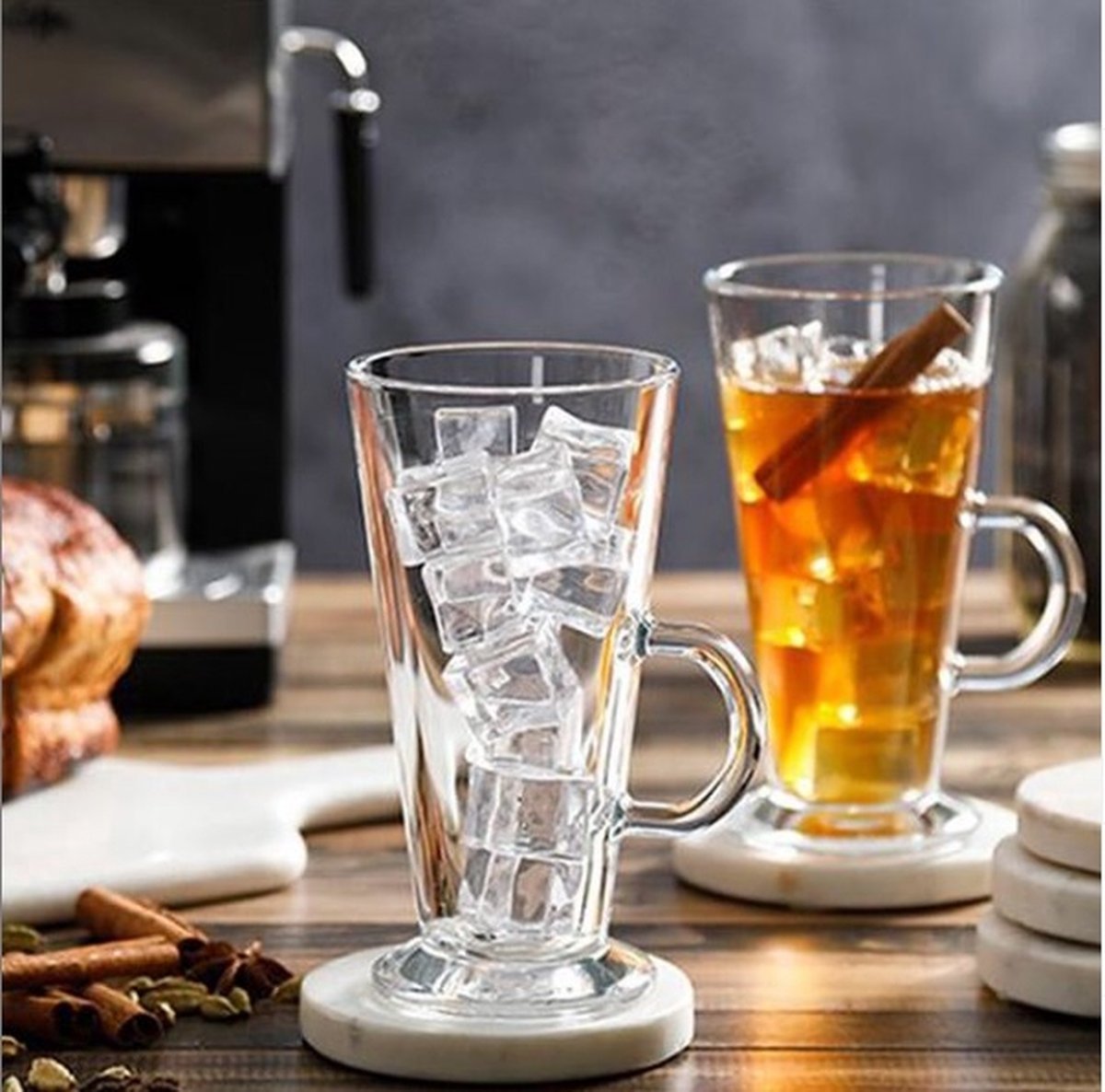 Glozini - Latte Macchiato Glazen Met Handvat - 290ml - Set van 6 - Irish Coffee Glazen - Koffieglazen - TEKZEN