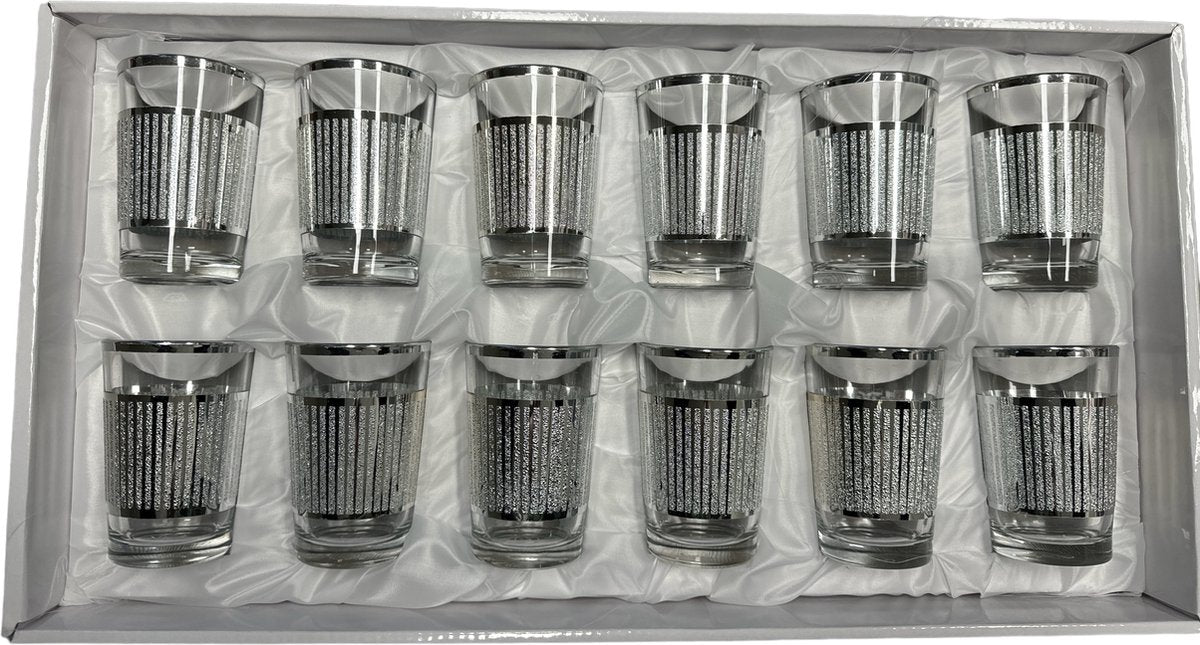 Glozini - Marokkaanse Theeglazen - Zilver - Set van 12 Glazen - 178ml - Thee & Koffieglazen - TEKZEN
