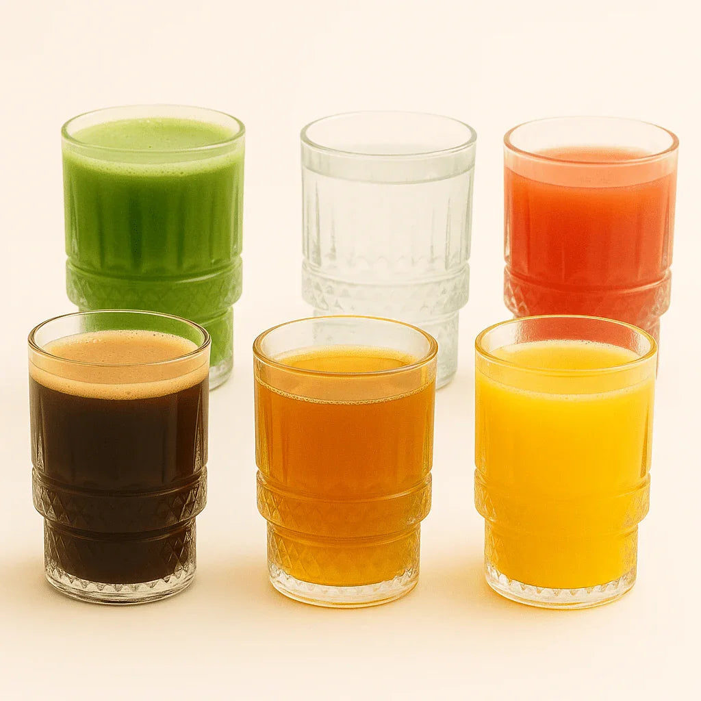 Glozini Mykonos - Korte Geribbelde Glazen - 213ml - Stapelbaar - 6 Stuks - Matcha glazen - TEKZEN