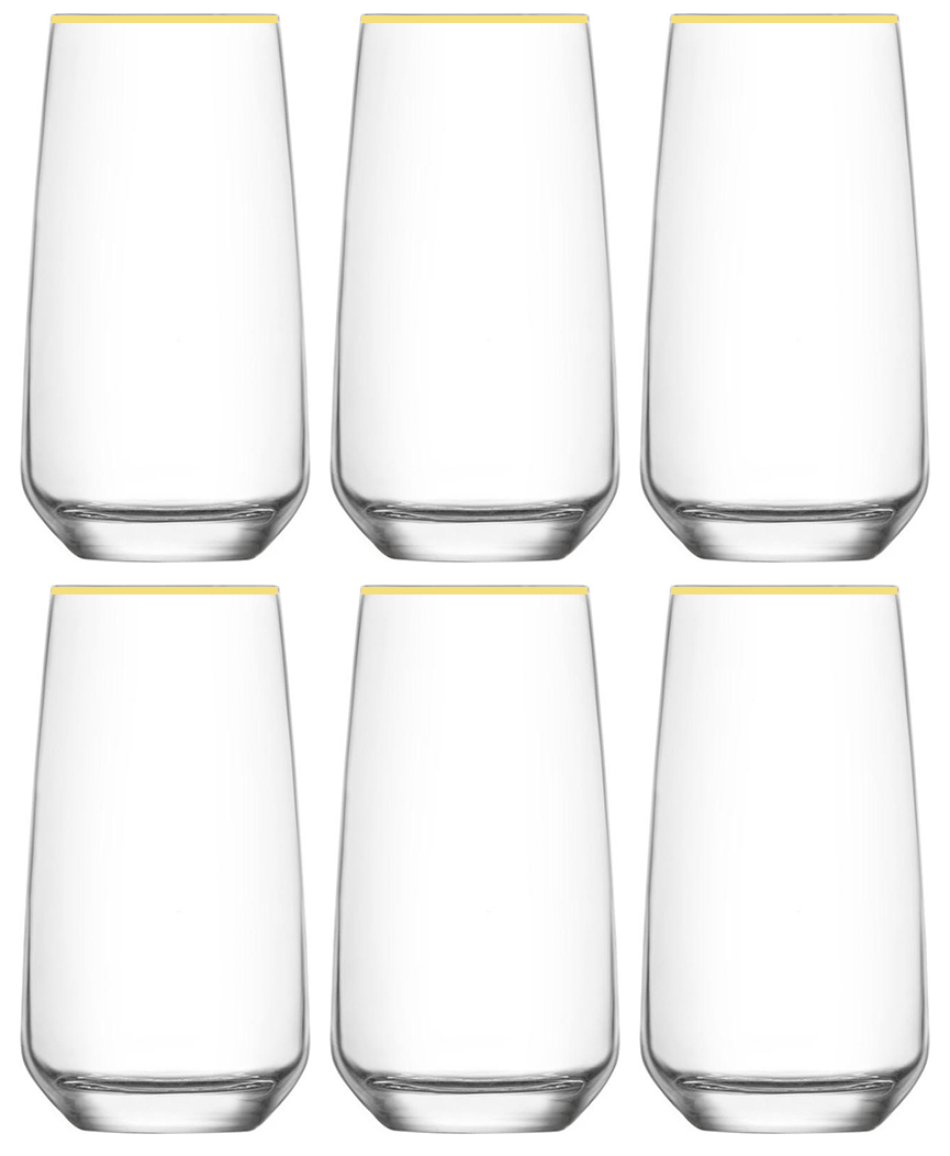 Glozini Waterglas – Set van 6 – Luxe Longdrinkglazen met Gouden Rand - TEKZEN