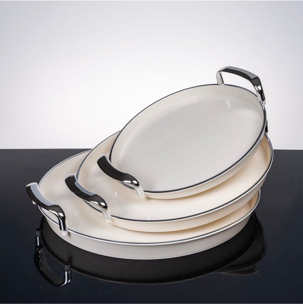 Hauskraft Dienbladen Set - 3 - delig - Acryl - Crème/Zilver - Dienblad - Rond - TEKZEN