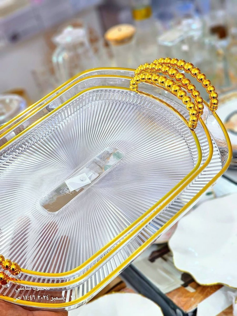 Hauskraft Dienbladen Set - 3 - delig - Acryl - Transparant/Goud - Dienblad - Rechthoek - TEKZEN