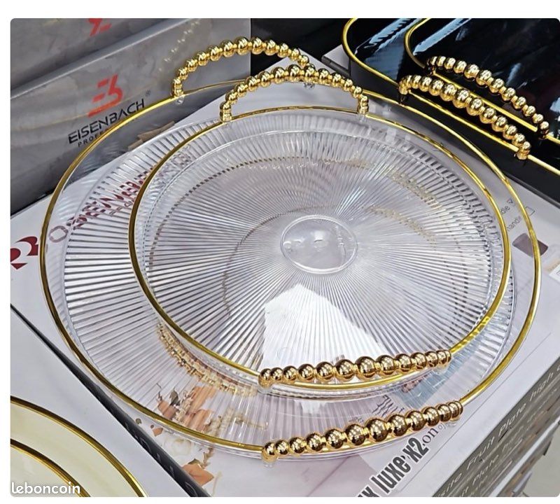 Hauskraft Dienbladen Set - 3 - delig - Acryl - Transparant/Goud - Dienblad - Rond - TEKZEN