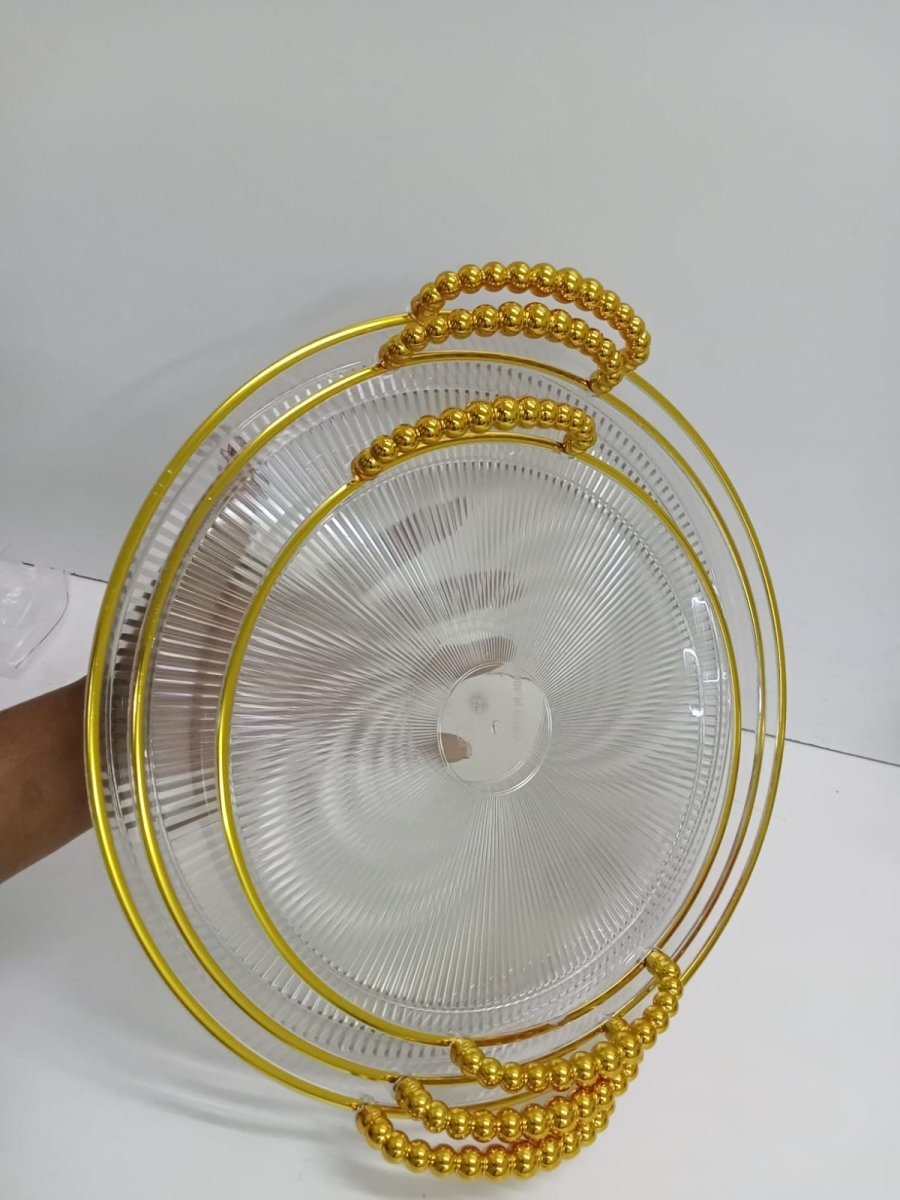 Hauskraft Dienbladen Set - 3 - delig - Acryl - Transparant/Goud - Dienblad - Rond - TEKZEN