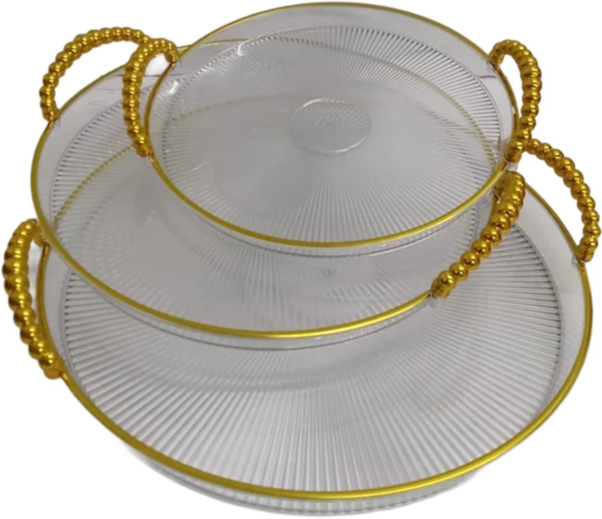 Hauskraft Dienbladen Set - 3 - delig - Acryl - Transparant/Goud - Dienblad - Rond - TEKZEN