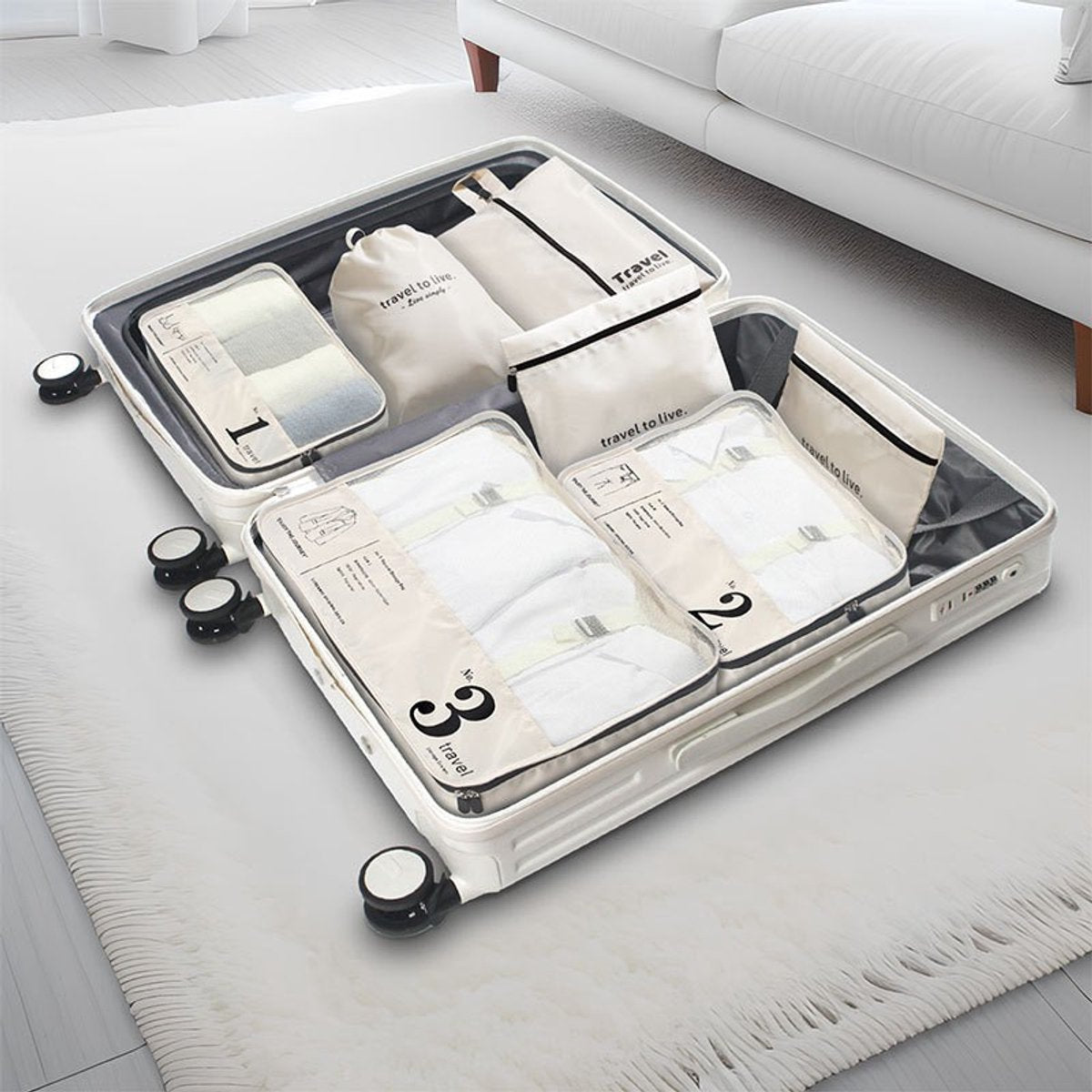 Hauskraft Packing Cube - 7 - delig - Zwart - Koffer Organizer Set - Backpack en Koffer - Travel Cubes - TEKZEN