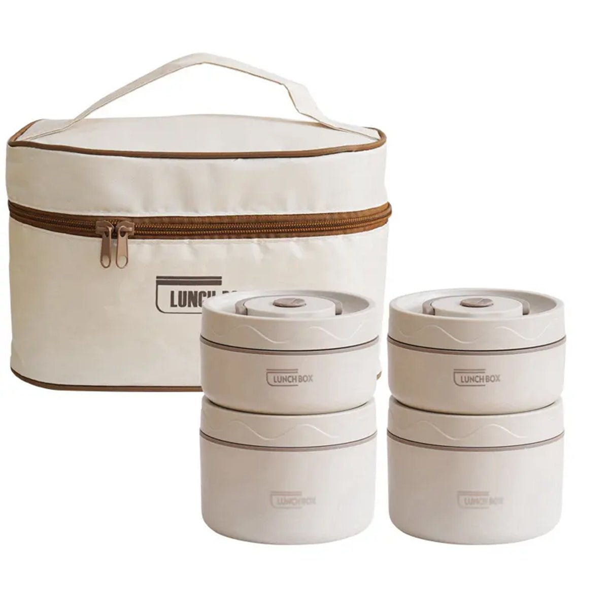 Hauskraft Thermische Lunchbox Set – 5 - delig - RVS – Lekvrij & Isolerend – Beige - TEKZEN