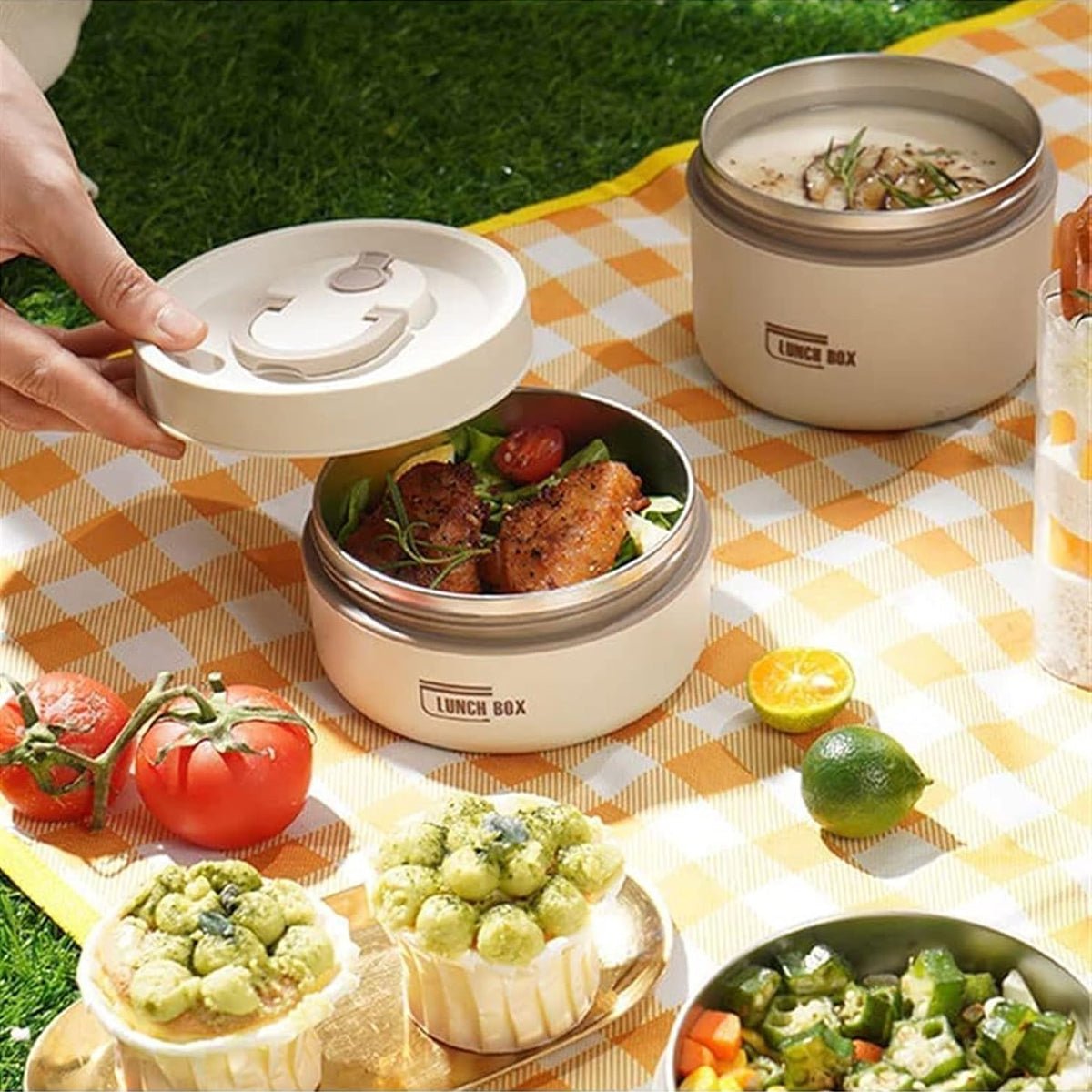 Hauskraft Thermische Lunchbox Set – 5 - delig - RVS – Lekvrij & Isolerend – Bruin - TEKZEN