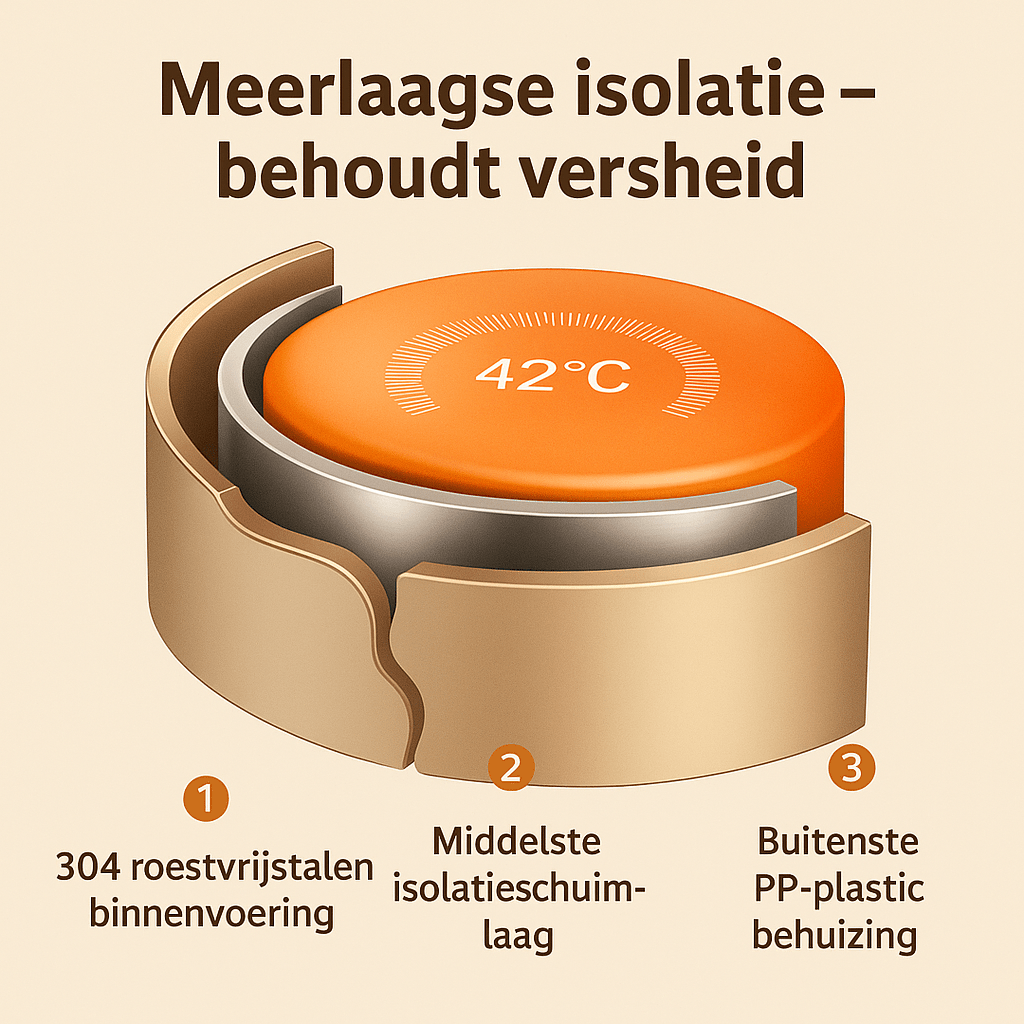 Hauskraft Thermische Lunchbox Set – 5 - delig - RVS – Lekvrij & Isolerend – Bruin - TEKZEN