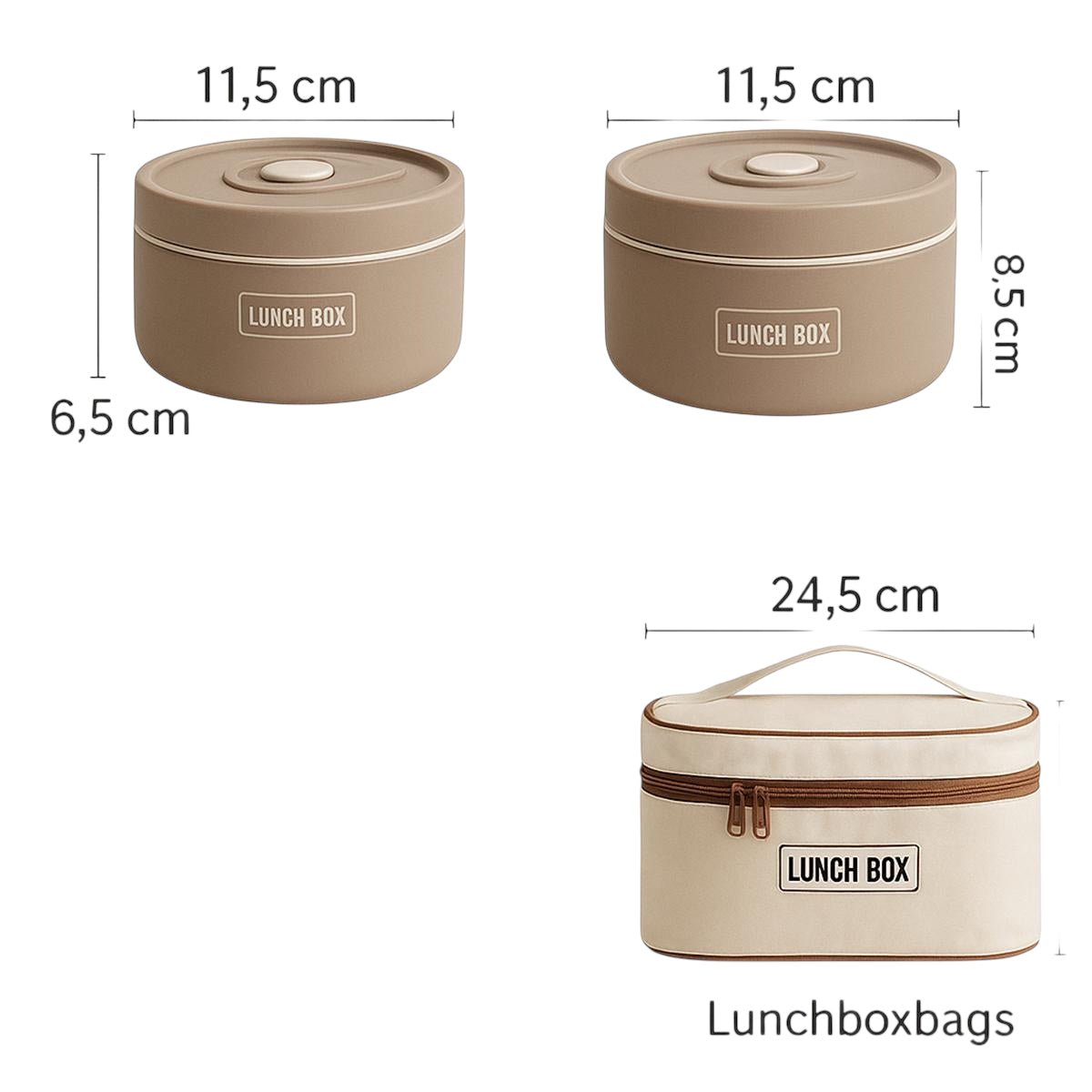 Hauskraft Thermische Lunchbox Set – 5 - delig - RVS – Lekvrij & Isolerend – Bruin - TEKZEN