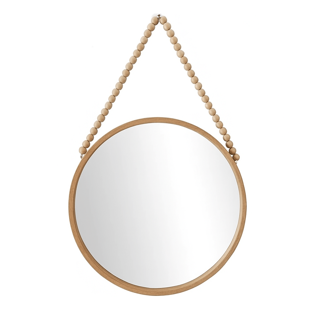 Hauskraft Wandspiegel - Lichtbruin - 45cm - Decoratief Touw met Houten Kralen - TEKZEN
