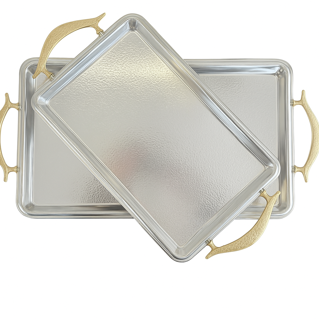 Kadirelli Dienblad - Goud - Set van 2 - Serveerschaal - Tepsi - TEKZEN
