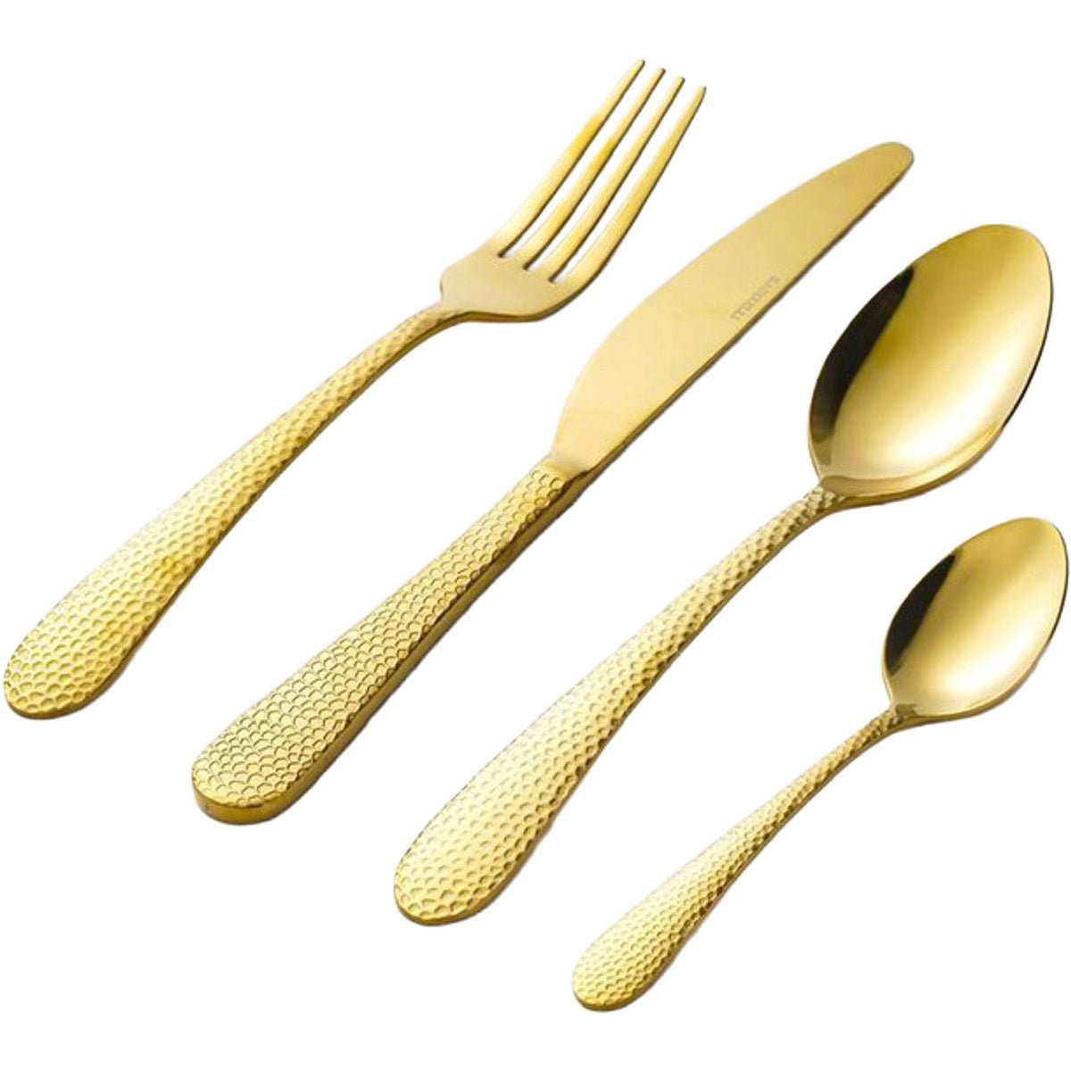 Kadirelli Bestekset - 24 - delig - Goud - 6 - Persoons - Gehamerd Handvat - TEKZEN