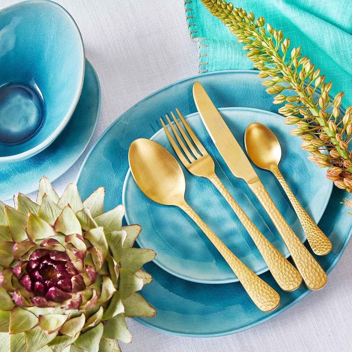 Kadirelli Bestekset - 24 - delig - Goud - 6 - Persoons - Gehamerd Handvat - TEKZEN