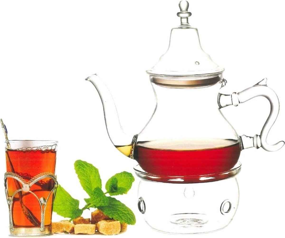 Kadirelli Glazen Theepot met Filter en Theelicht Warmhouder Set - Borosilicaat Glas - RVS Zeef - 0.65ml