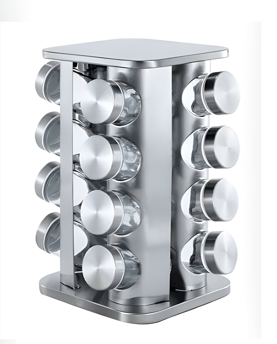 Kadirelli Kruidenrek – 16 kruidenpotjes – 360° draaibaar – Zilver - Kruidencarrousel - TEKZEN