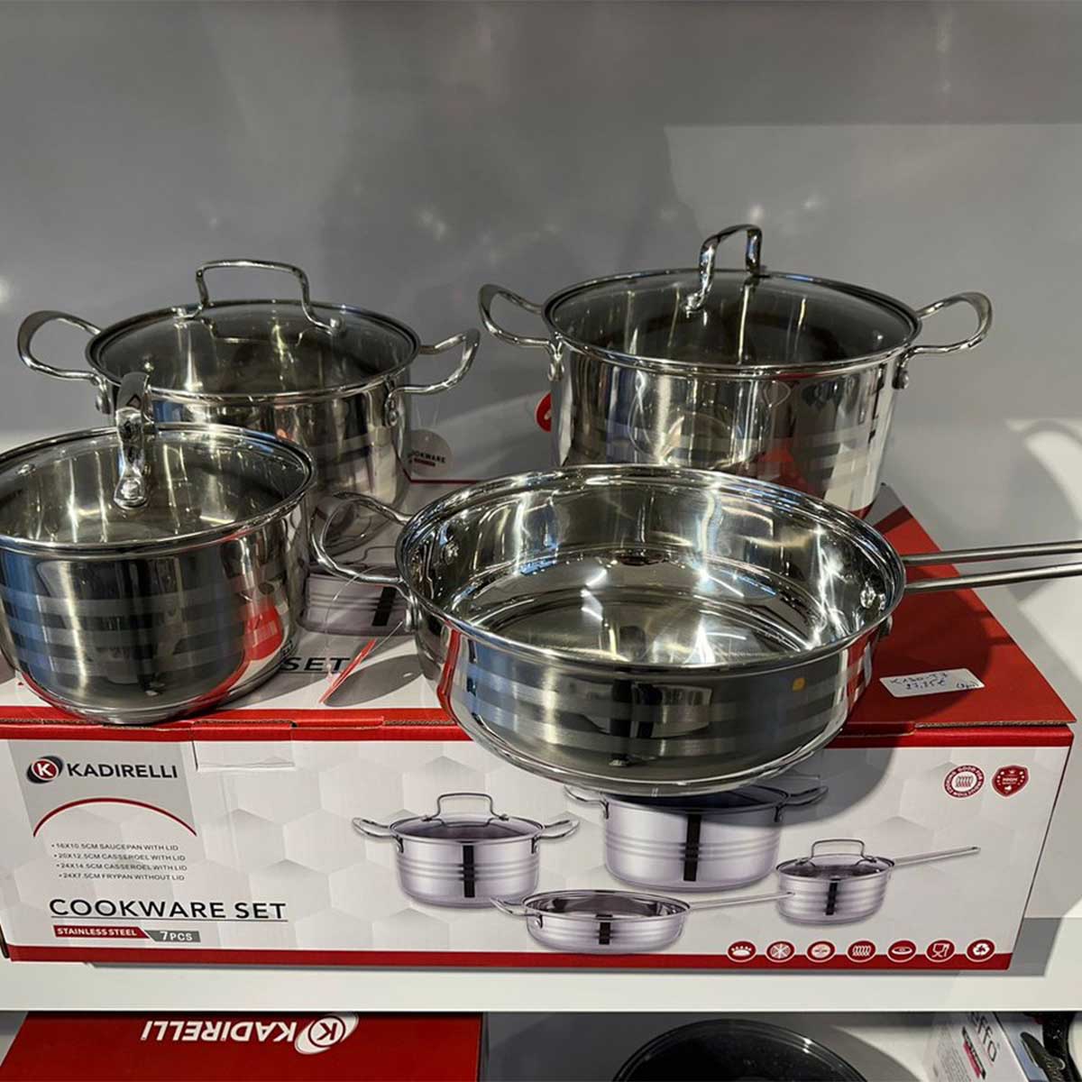 Kadirelli Pannenset met Glazen Deksel - 7 - delig - RVS - Inductie - Zilver - TEKZEN