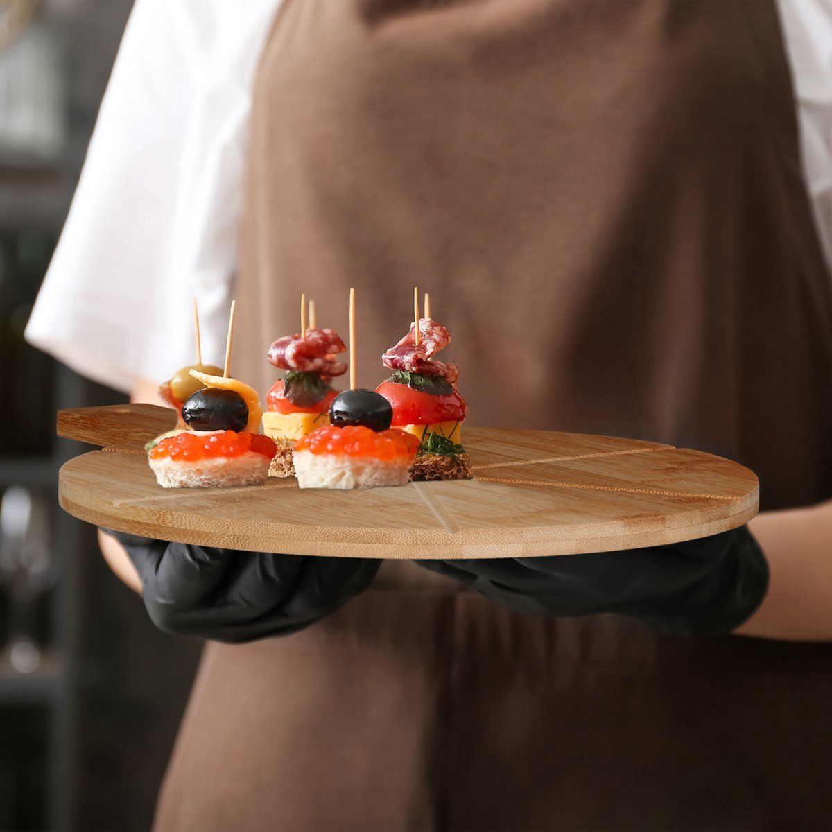 Kadirelli Pizzaplank met Pizzasnijder – Bamboe – 34 cm – Serveerplank met Handvat pizzaplank productafbeelding 6