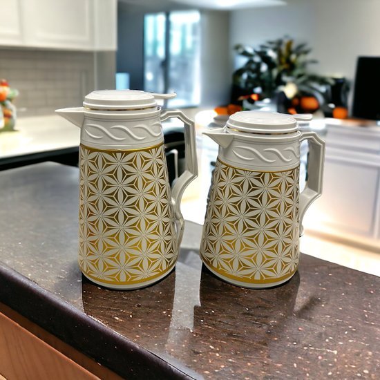 Kadirelli Thermoskan Set van 2 - 1L + 0.7L - Wit / Goud - RVS Inox - Themosfles - TEKZEN