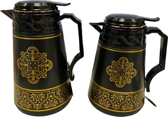 Kadirelli Thermoskan Set van 2 - 1L + 0.7L - Zwart / Goud - RVS Inox - Themosfles - TEKZEN