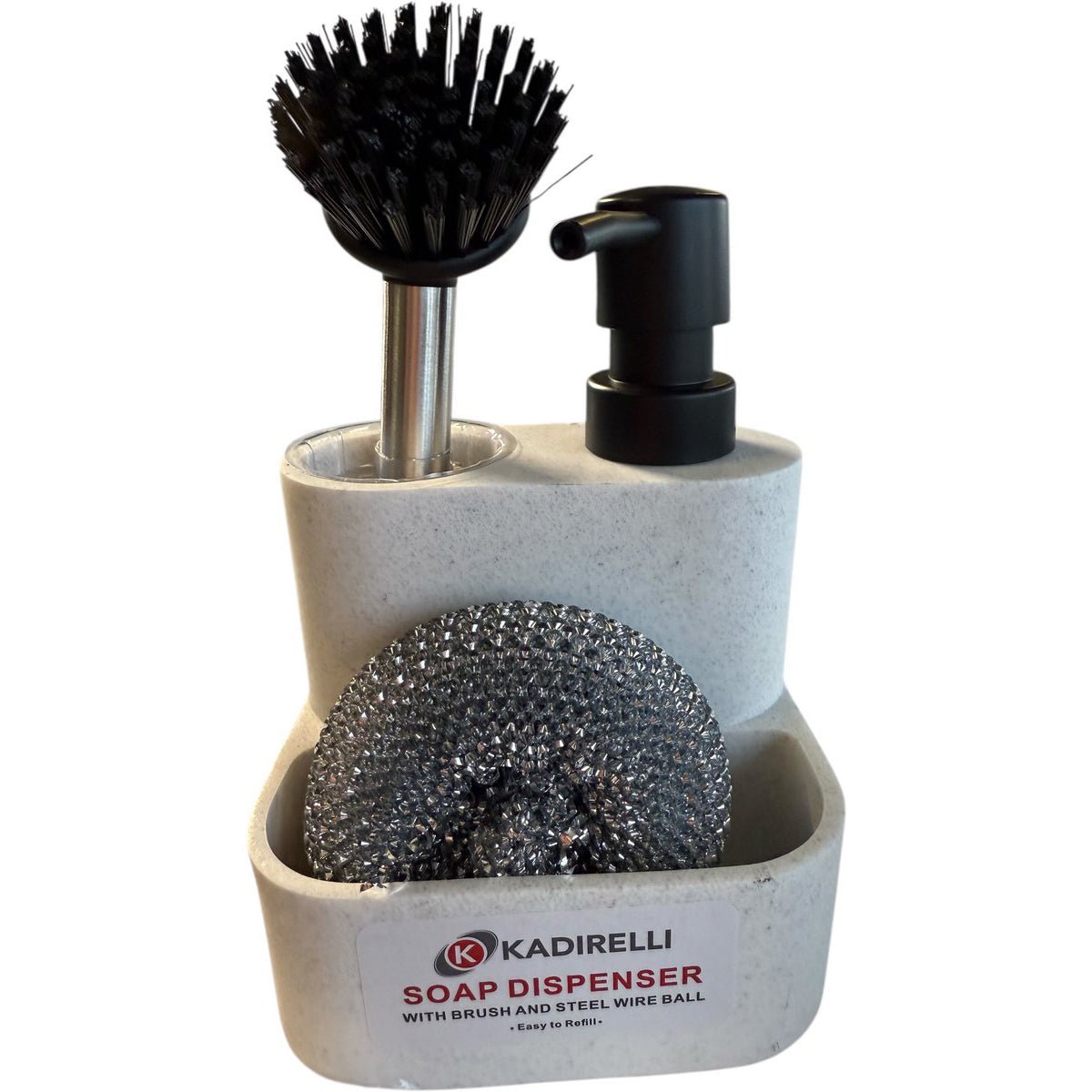Kadirelli Zeepdispenser met Borstel en Stalen Schuurspon badkameraccessoire sets
