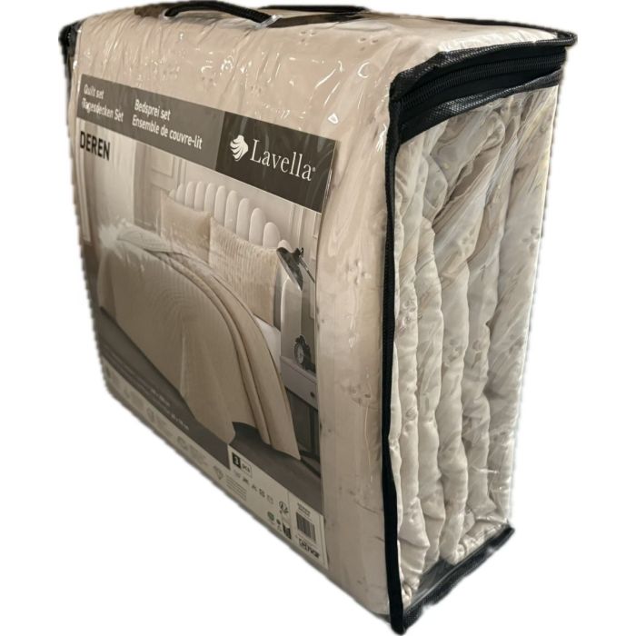 Lavella Deren Bedsprei Set, 3-delig, Beige, 240x250 cm – zijaanzicht