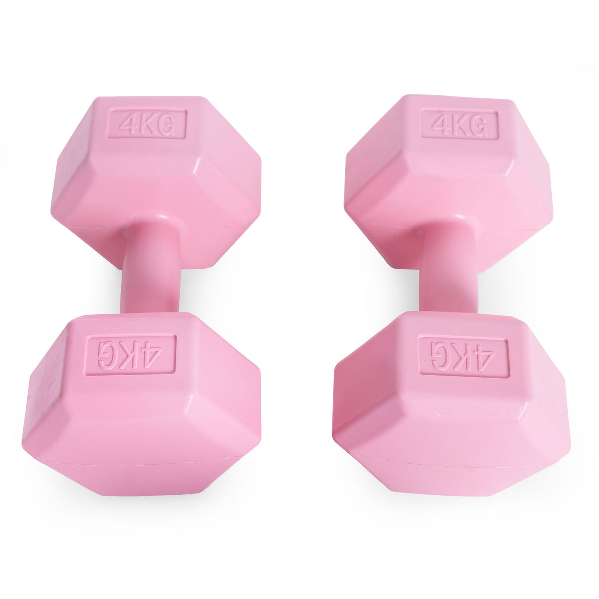 ModernHome hex dumbbellset 2 × 4 kg roze – twee dumbbells van bovenaf