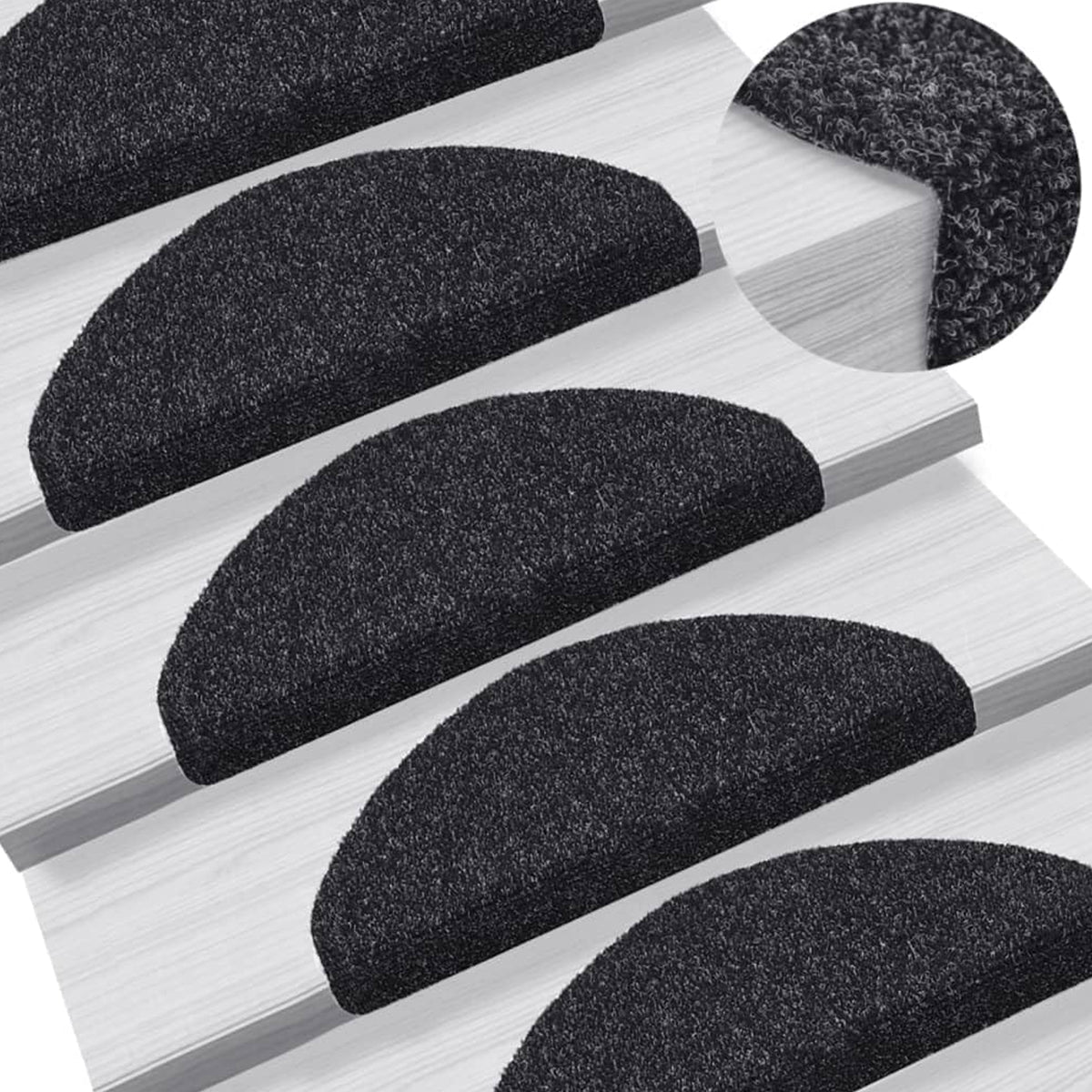 MONOO Naaldvilt Trapmatten Set - Antraciet - 15 Stuks - 56x17x3cm - Zelfklevende Halve Maantjes voor Trap - TEKZEN