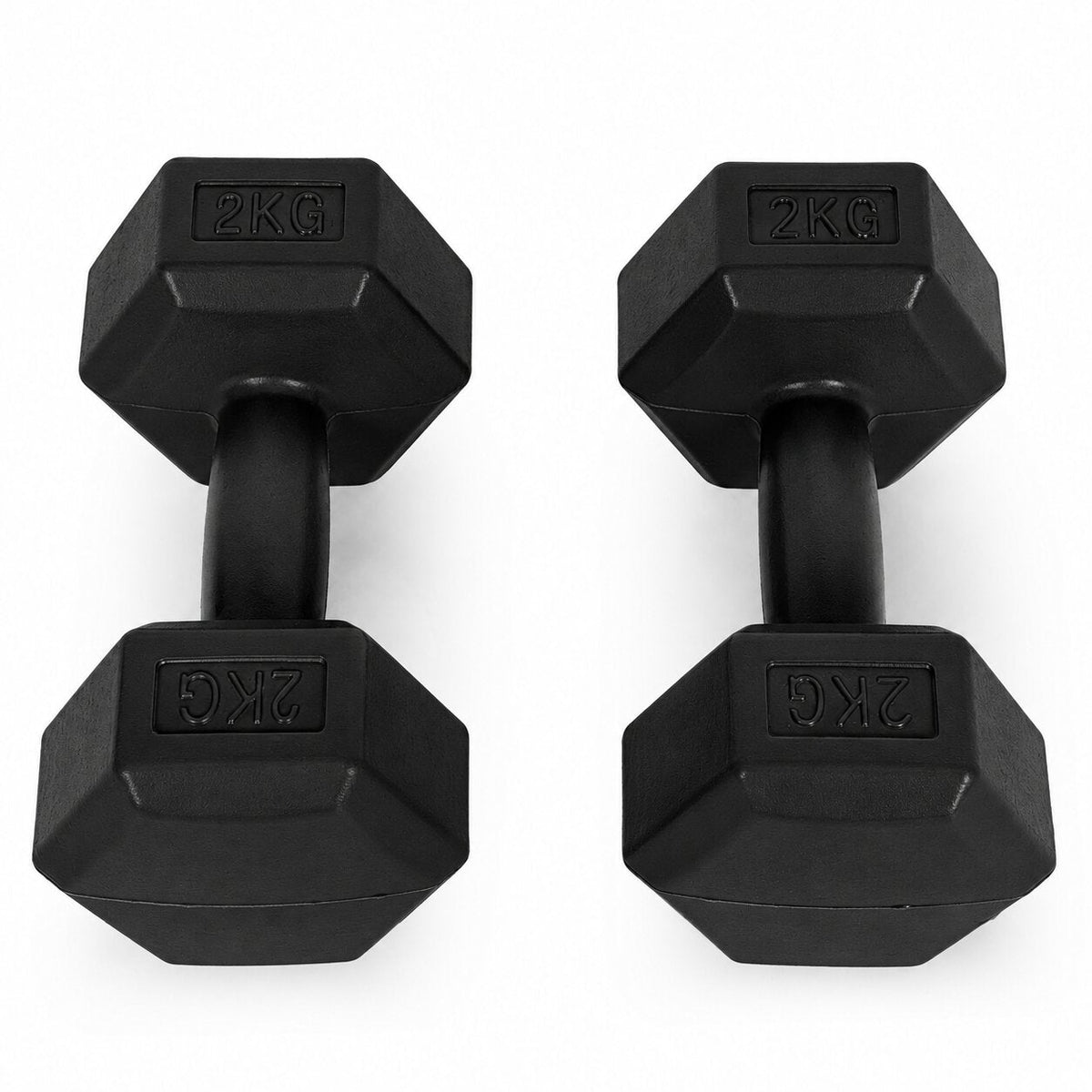 MovePro hex dumbbellset 2 × 2 kg zwart – twee dumbbells van bovenaf