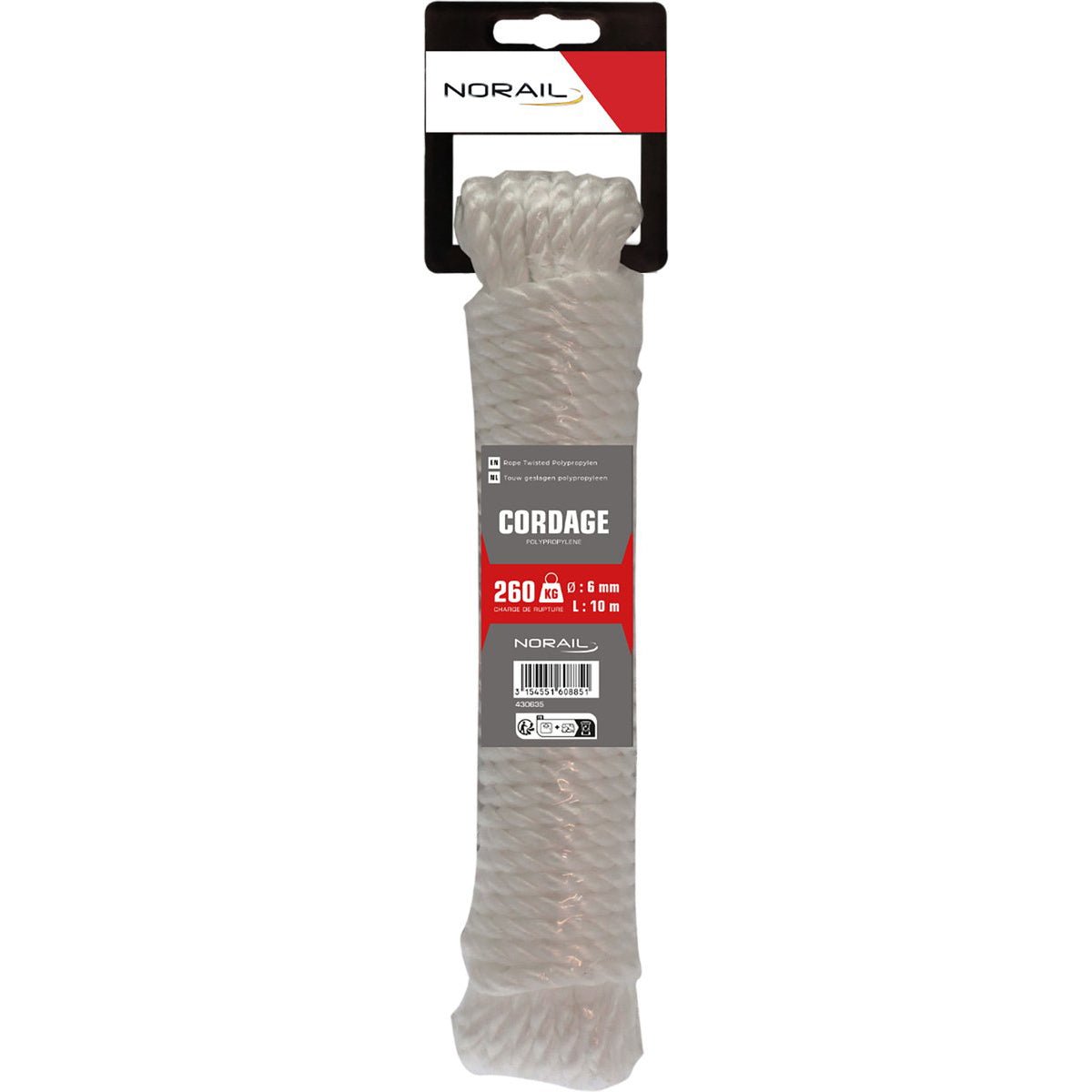 NORAIL Touw geslagen polypropyleen 6 mm, 10 m, wit - TEKZEN