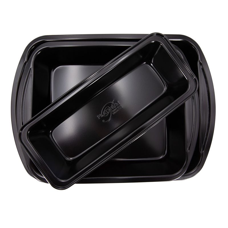 Platinum Bak- en Ovenschalen Set - 3-delig - Antiaanbaklaag & Silicongrepen - Stapelbaar