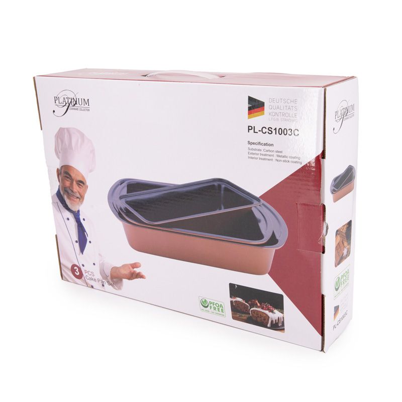 Platinum Bak- en Ovenschalen Set - 3-delig - Antiaanbaklaag & Silicongrepen - Stapelbaar