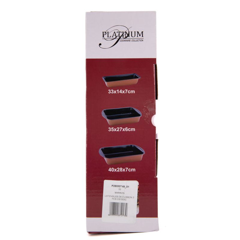 Platinum Bak- en Ovenschalen Set - 3-delig - Antiaanbaklaag & Silicongrepen - Stapelbaar
