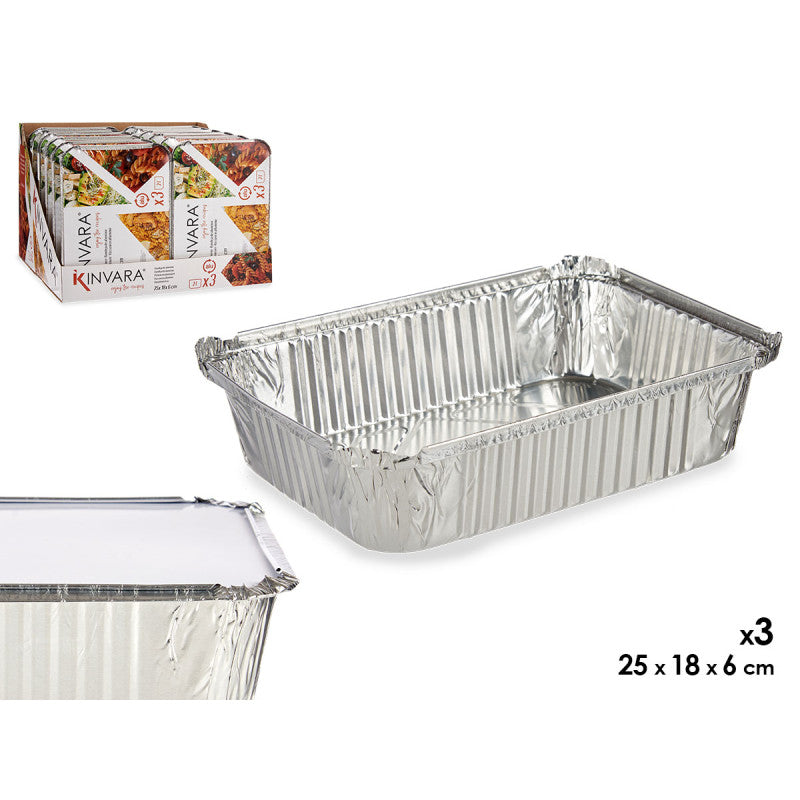 Kinvara Aluminiumbakje met Deksel - Set van 3 - 25x18x6cm - Kapsalon Bakje - Prep Meal - Take Away - Wegwerp Aluminium Bakjes