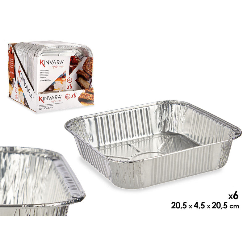 Kinvara Aluminiumbakje - Set van 6 - 20,5x20,5x4,5 - Kapsalon Bakje - Prep Meal - Take Away - Wegwerp Aluminium Bakjes