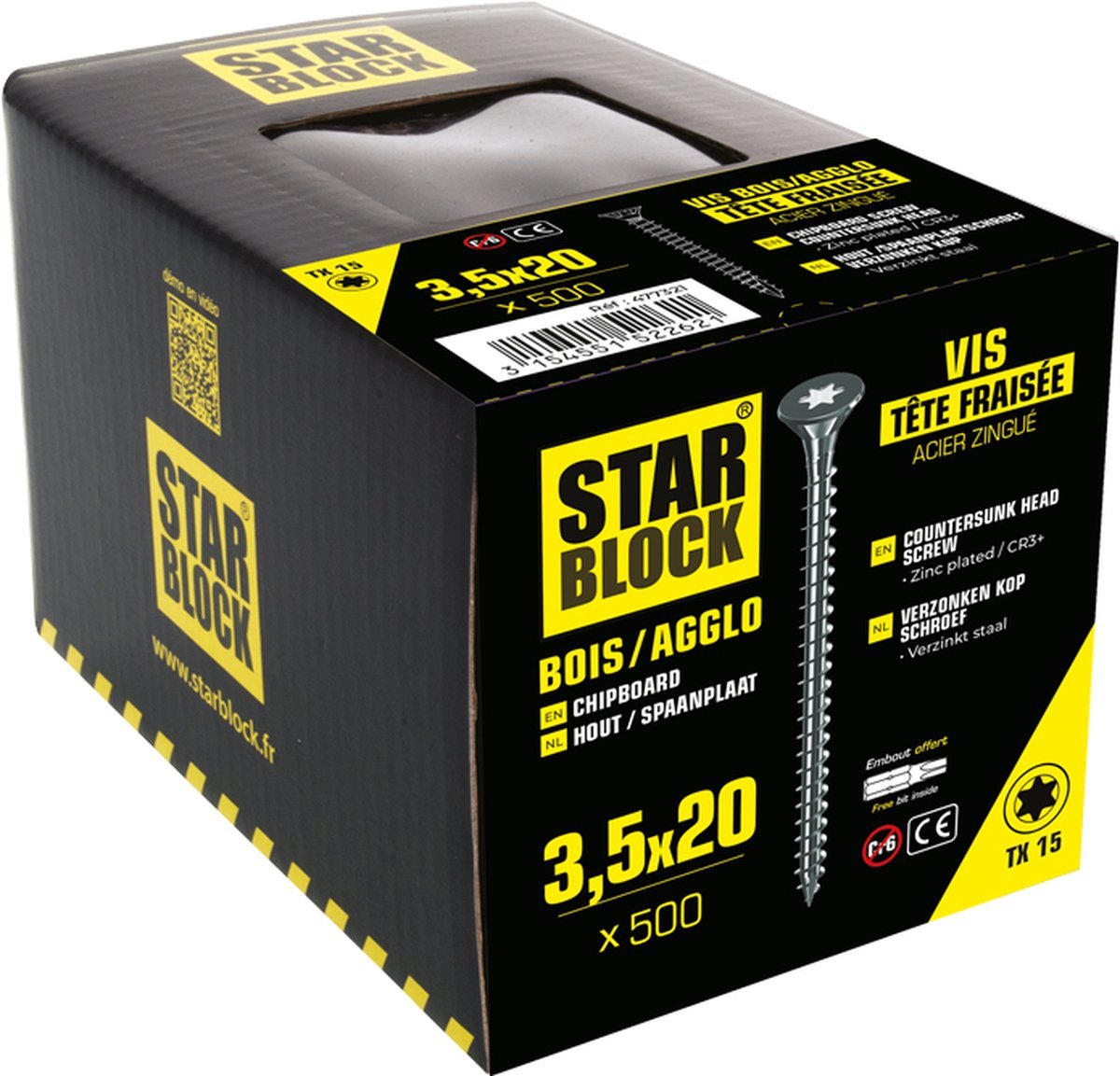 Starblock Hout - en Spaanplaatschroeven TX - 3,5x20mm - 500 stuks - Torx Schroef - TEKZEN