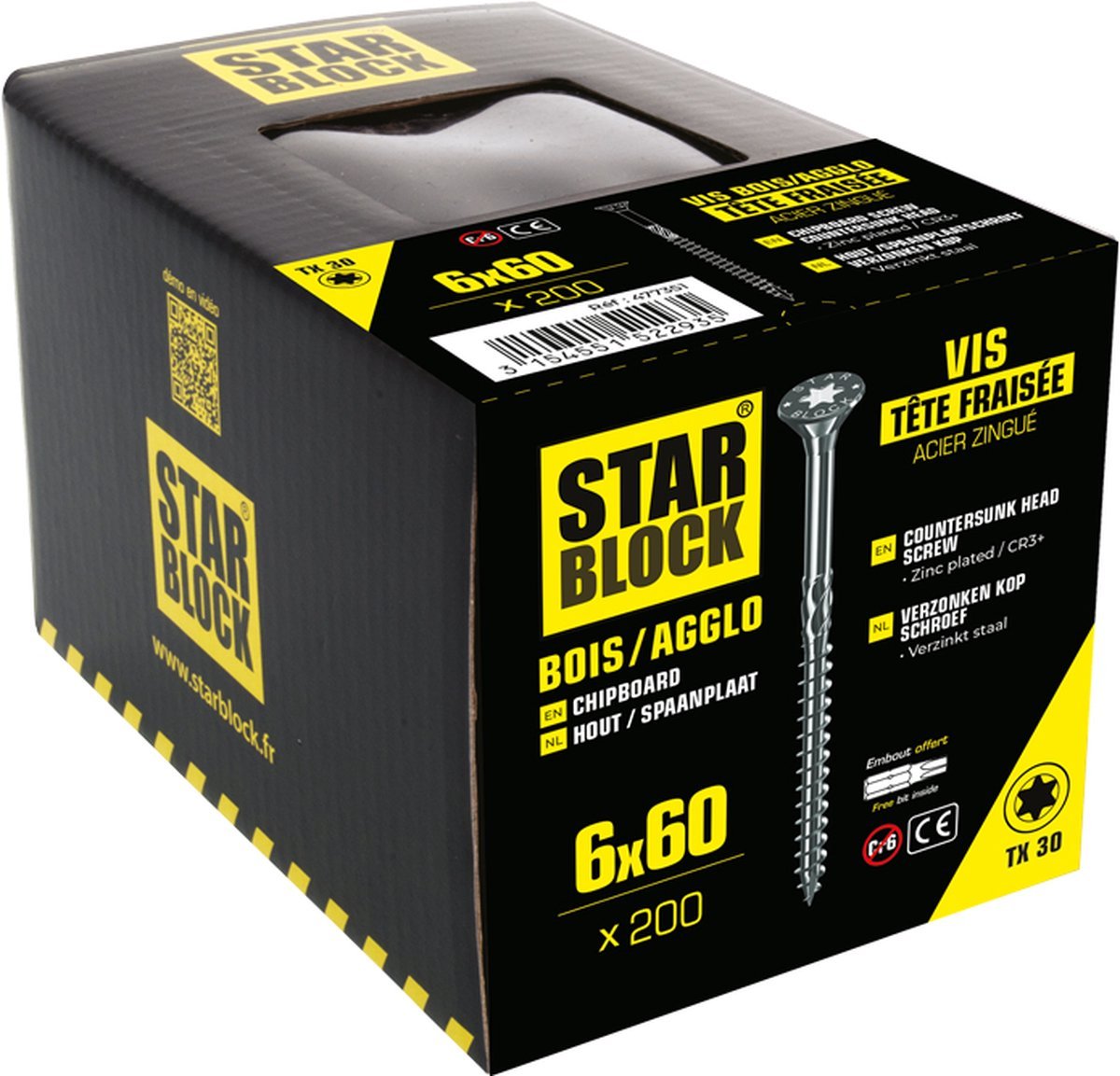 Starblock Hout - en Spaanplaatschroeven TX - 6x60mm - 200 stuks - Torx Schroef - TEKZEN