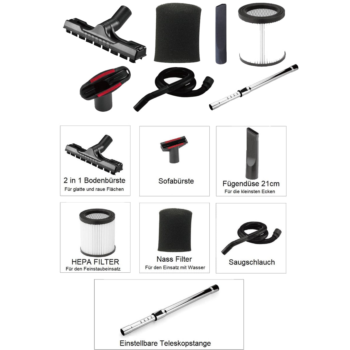 Stark's Stofzuiger - 3 - in - 1 - Nat en Droogzuiger - 1500W - Alleszuiger - 30L - Geel - TEKZEN