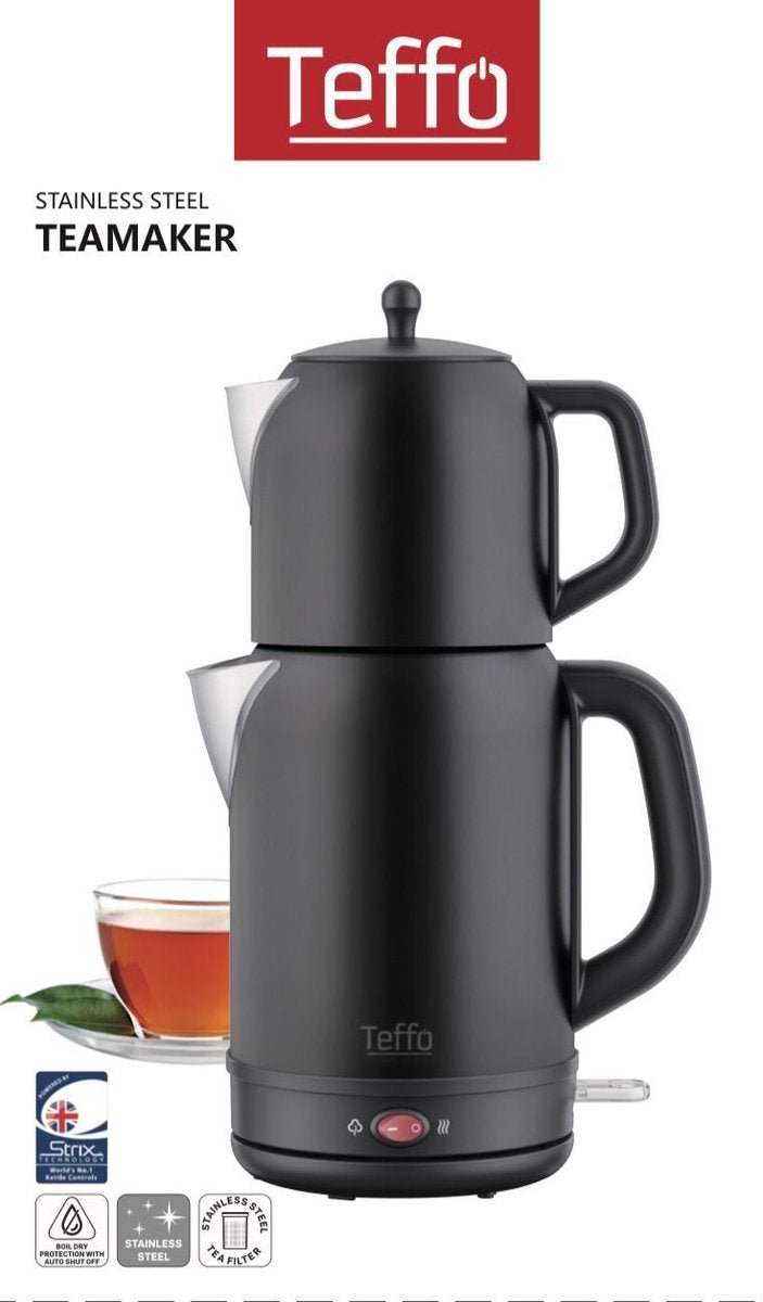 Teffo Elektrische Theepot - Zwart - RVS - 1L + 1.7L - 360° Basis - 2200W - TEKZEN