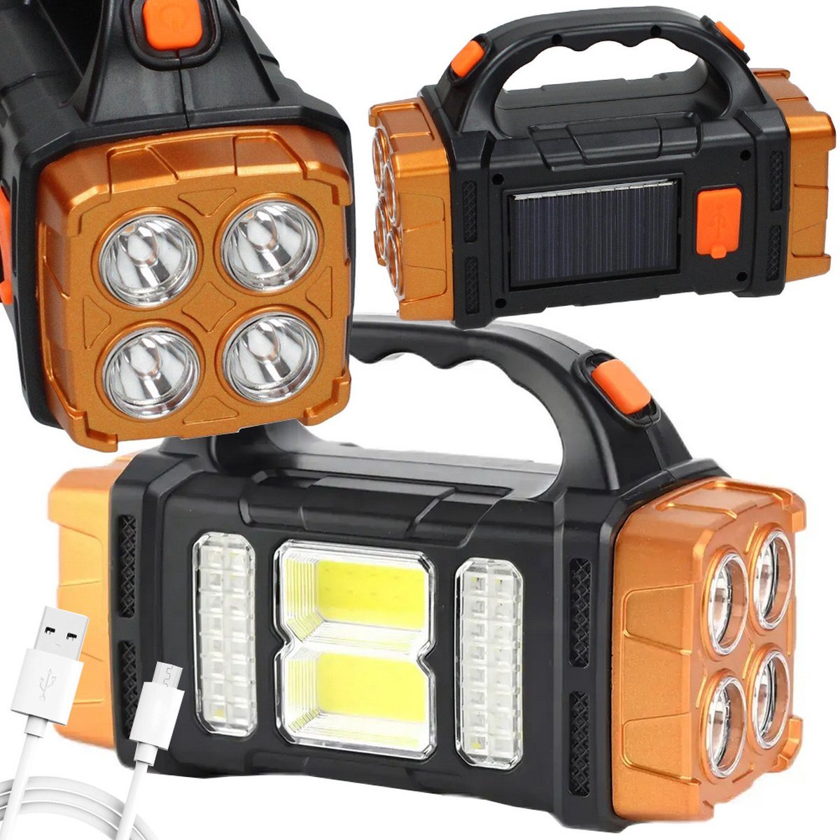 Verk Group Dubbele Schijnwerper – USB & Solar Oplaadbaar – 2x COB LED – Powerbank & Noodlamp - TEKZEN