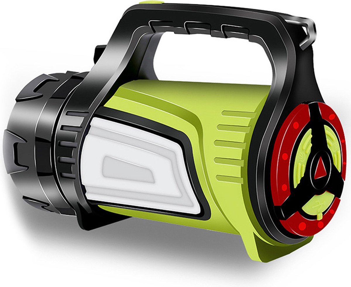 Verk Group Oplaadbare LED Zoeklicht Zaklamp met Powerbankfunctie – Voor Outdoor en Noodsituaties - Zwart/Groen - TEKZEN